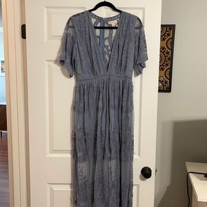 Maxi sheer dress in grey/blue